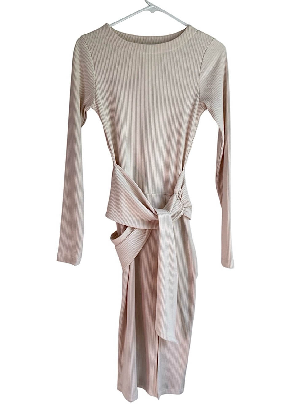 VICI Long Sleeve Ribbed Knit Alder Wrap Cream Midi Sweater Dress Size Small NWOT